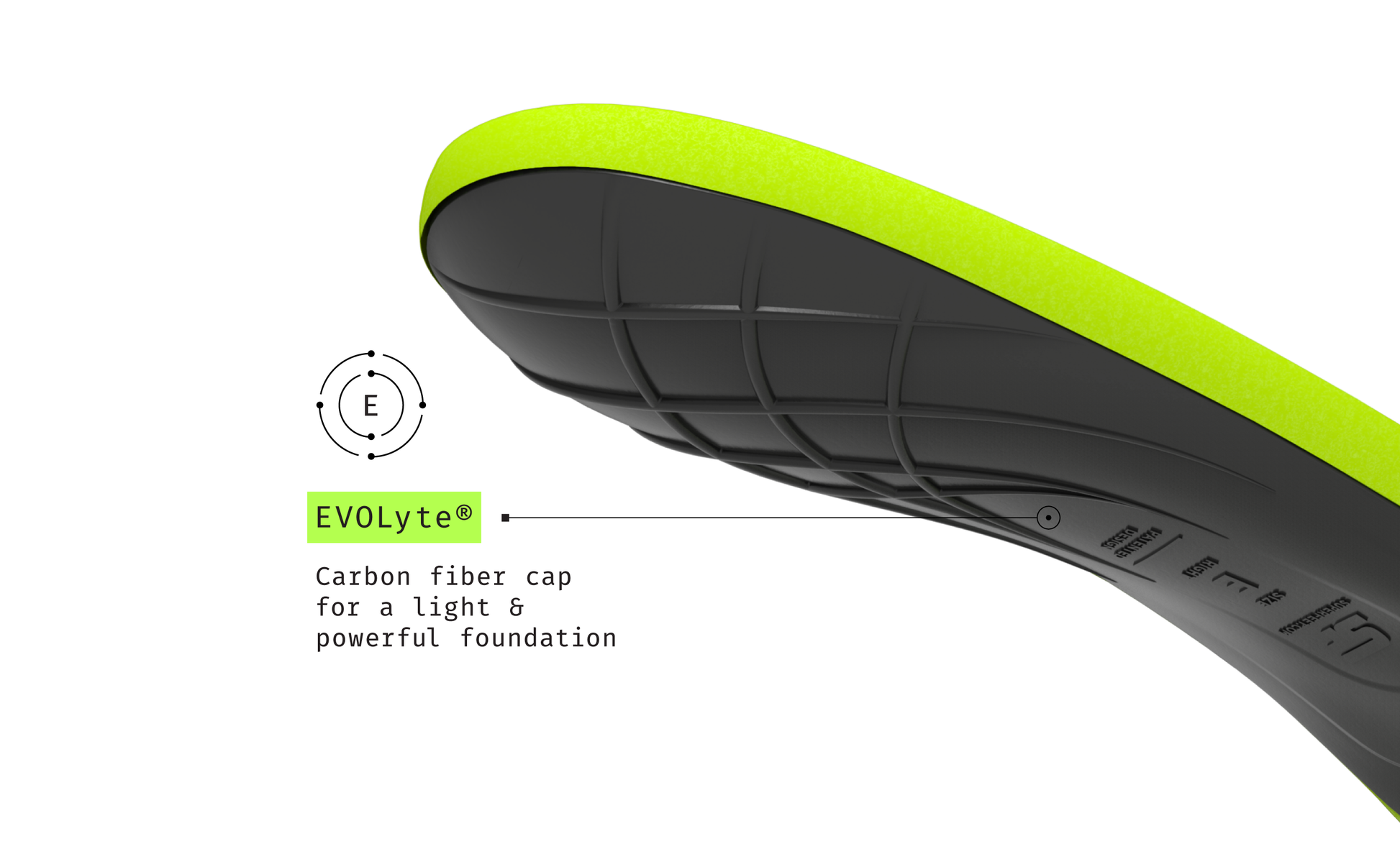 Close-up of a bicycle seat with carbon fiber cap and EVOLyte branding on a white background
