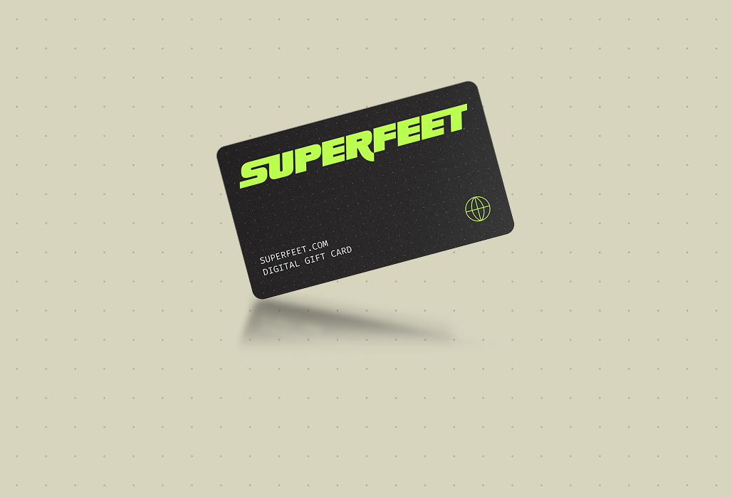 Superfeet digital gift card on a beige background.