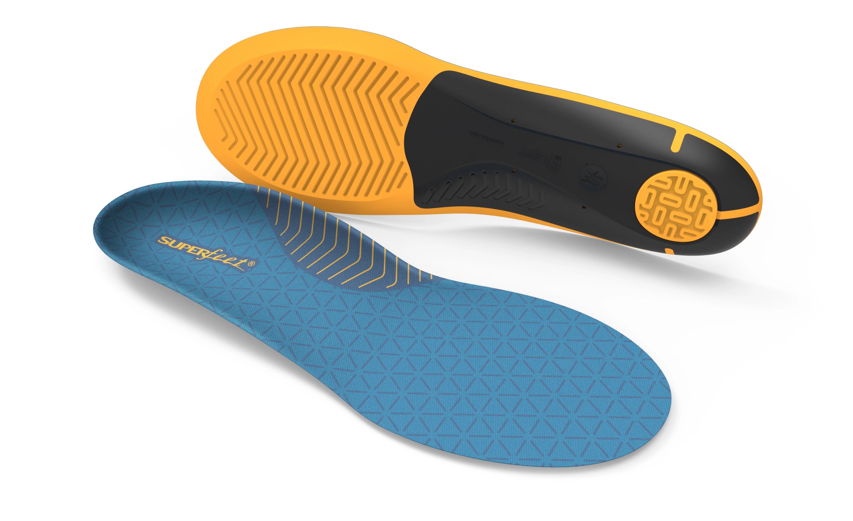 Superfeet's Work Slim-Fit Cushion insoles against a white background. 