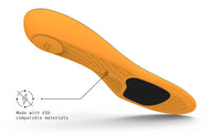 Superfeet's Work ESD Insole against a white background. Text reads "Made with ESD compatible materials"