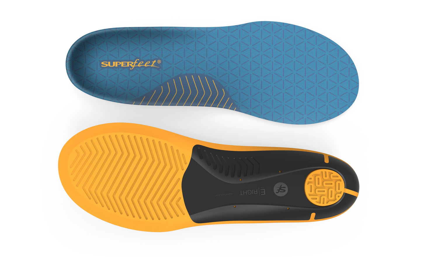 Superfeet's Work Slim-Fit Cushion insoles against a white background. 
