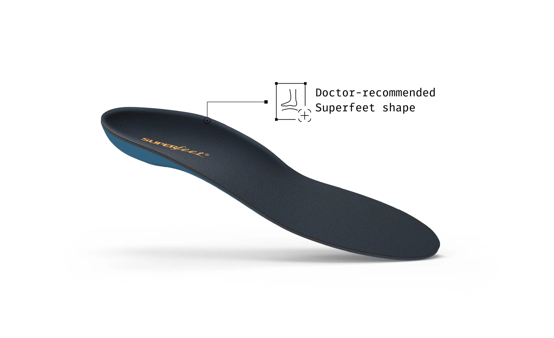 Blue and black Work Memory Foam orthotic insole with 'Superfeet' branding on a white background