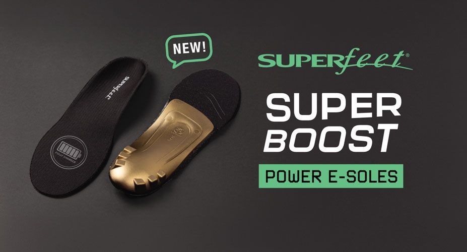 Superfeet SuperBoost Power E-Soles product photo with logo.