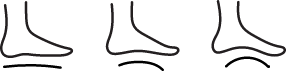 An icon showcasing side profiles of three distinct feet, each with different types of support underneath, symbolizing the idea that there is a fitting solution for every individual
