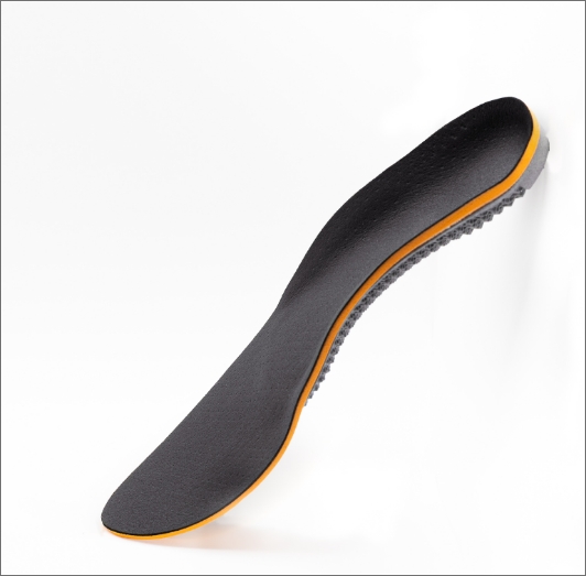 Side profile view of the running orthotic, an ideal choice for professional or recreational runners with customizable cushioned PU for enhanced comfort and performance.