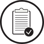 Circular icon featuring a checklist with a prominent checkmark, symbolizing the act of equipping your patients with lucid visualizations, comprehensive reporting, and meticulous progress tracking.