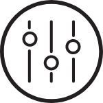 An icon portraying a sliding scale with dials set at different positions, symbolizing the concept of customization.