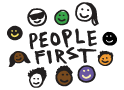 Illustration that says, "People First" with a bunch a wide variety of faces surrounding i