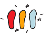 Mobile version Illustration of a red, yellow, and blue insole with radiating stars and lines