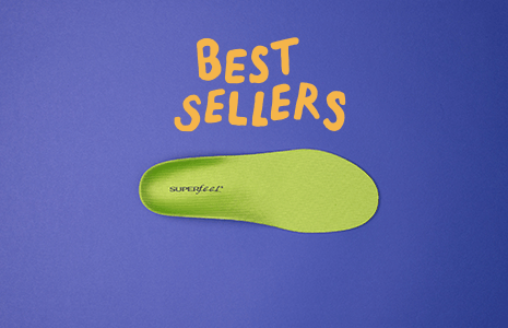 mobile version Hand drawn Best Sellers text over the left footed All-Purpose Support High Arch Insole with five star GIF below